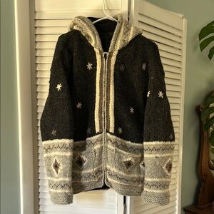 Cozy Black and Gray Handmade Nepali Wool Jacket With Hood